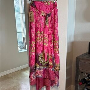 RHEA PRINTED WRAP SKIRT IN MULTI PINK AND GREEN INDIAN PRINT Reversible